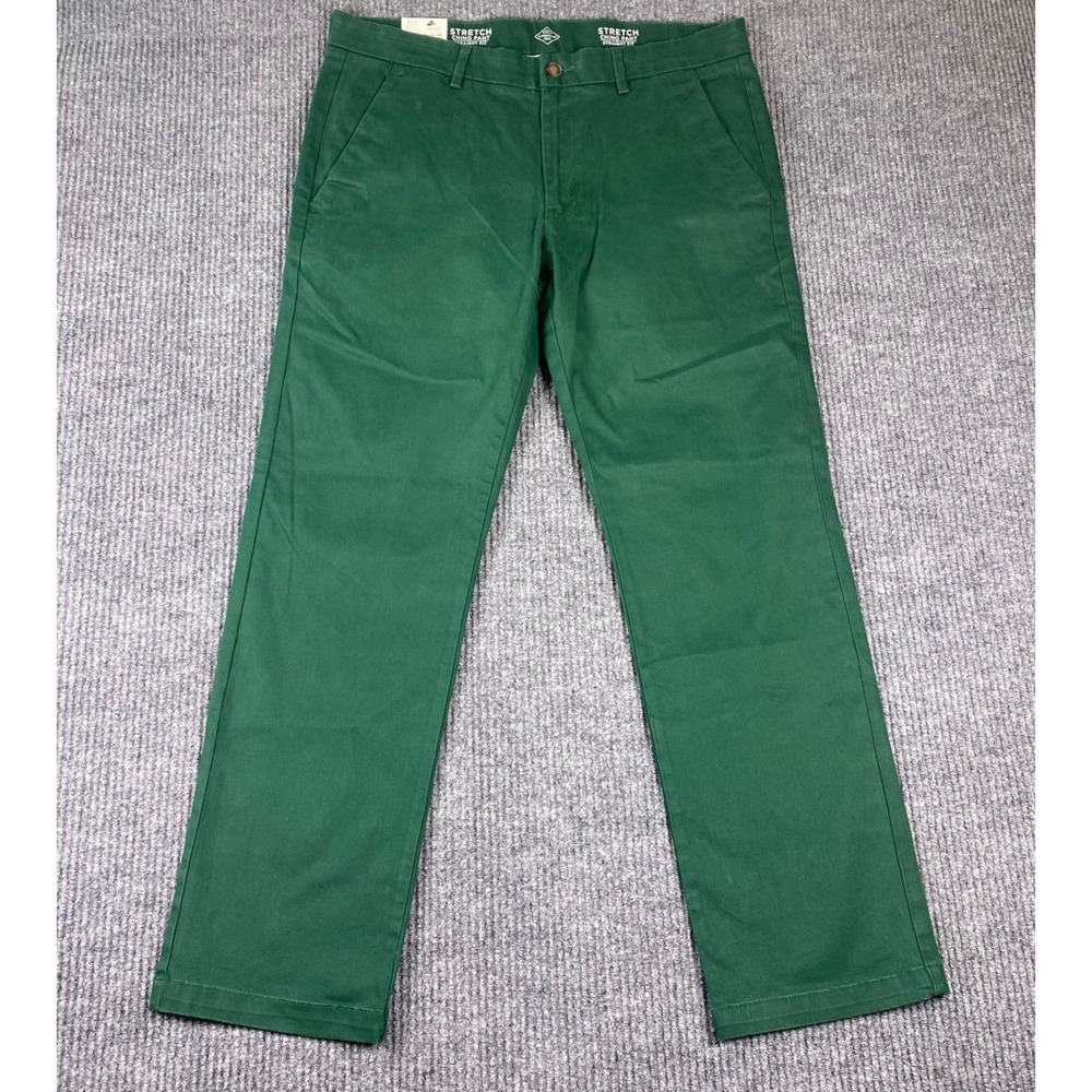 St. John's Bay Stretch Chino Pant Mens 36x32 Green Straight Fit Flat Front New